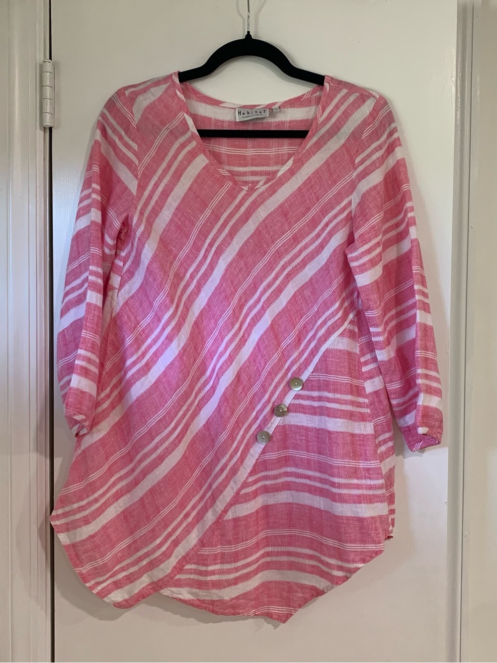 Habitat Women’s Stripes Lagenlook Linen Boho Tunic Asymmetric Hem Size Small